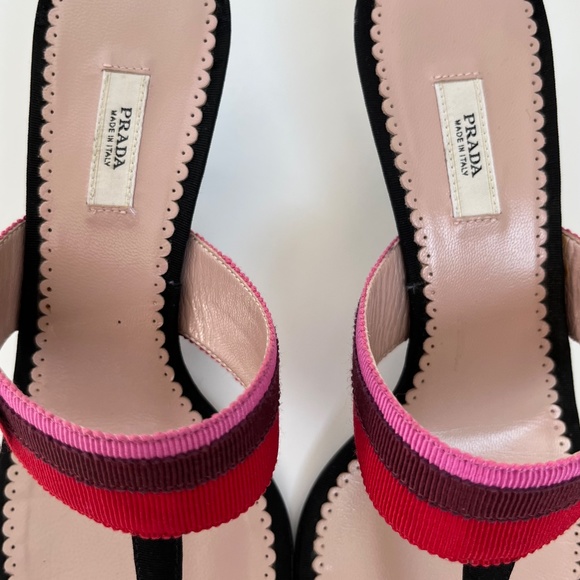 Prada Designer Black Mule Kitten Heel with Pink & Red Ribbon and Bow IT 36 - Picture 8 of 11
